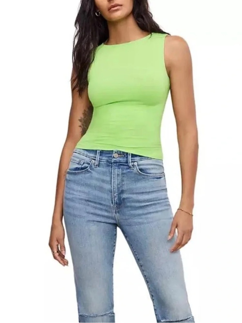 Good American Sleeveless Crewneck Tank in Lime Green-Brand New With Tags